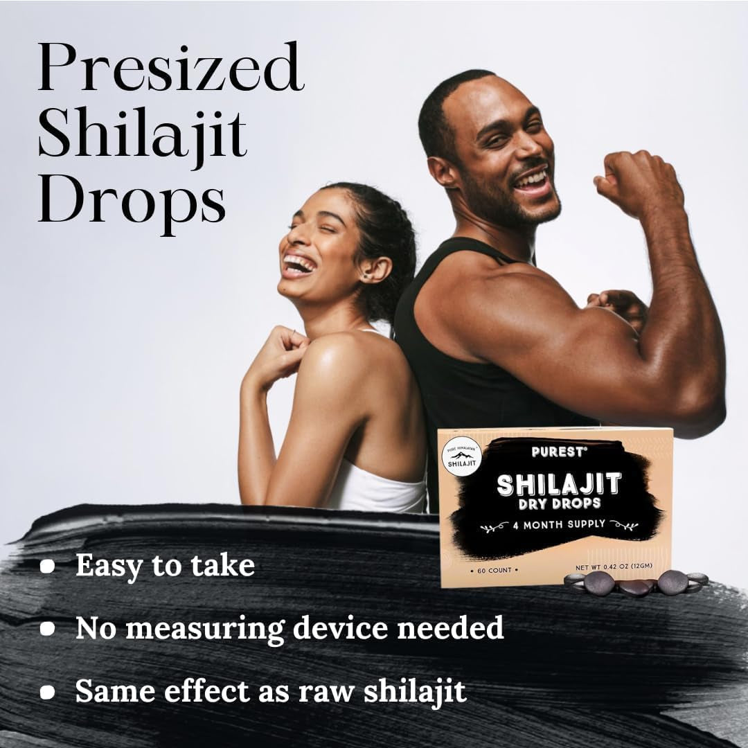 Shilajit Dry Drops - 120 Counts, Rich in Naturall Fulvic Acid, Original Siberian Shilajit, 100% Pure, Trace Minerals Complex