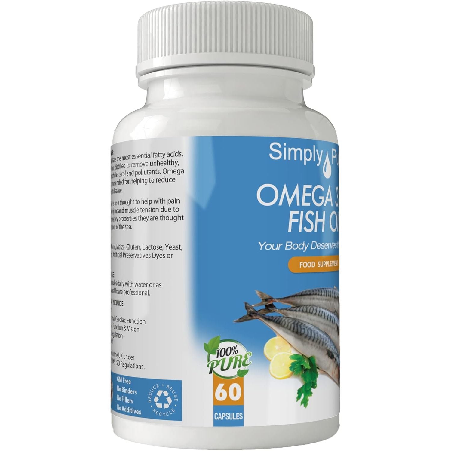 Simply Pure Omega 3,6,9 Fish Oil Complex with Flaxseed & Vitamin E for Heart Health and Joint Stiffness | Distilled for No Fishy Aftertaste | DHA and EPA | 1400Mg Capsules X 60 | Gluten Free | GM Free