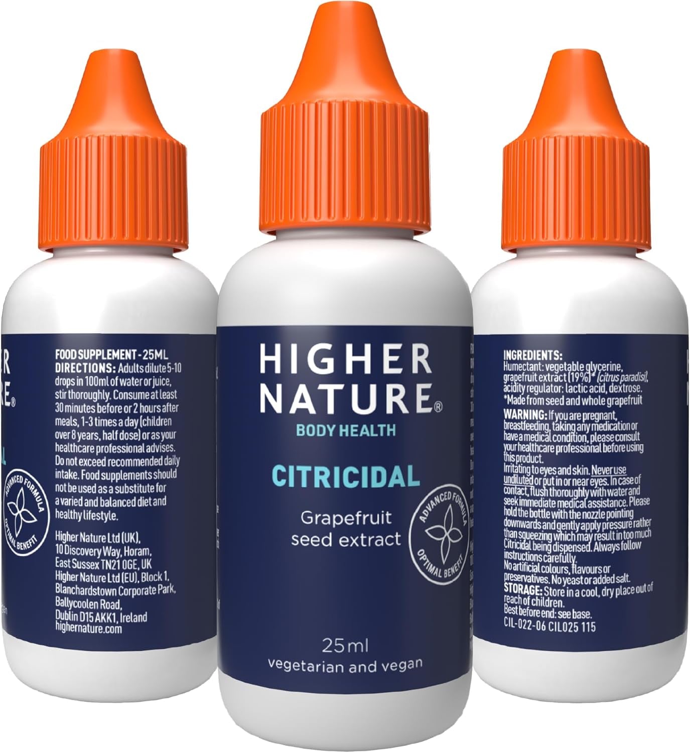 Higher Nature - Citricidal Grapefruit Seed Extract - Digestive Support - Made with Grapefruits - Gluten Free - Vegetarian & Vegan - 25Ml