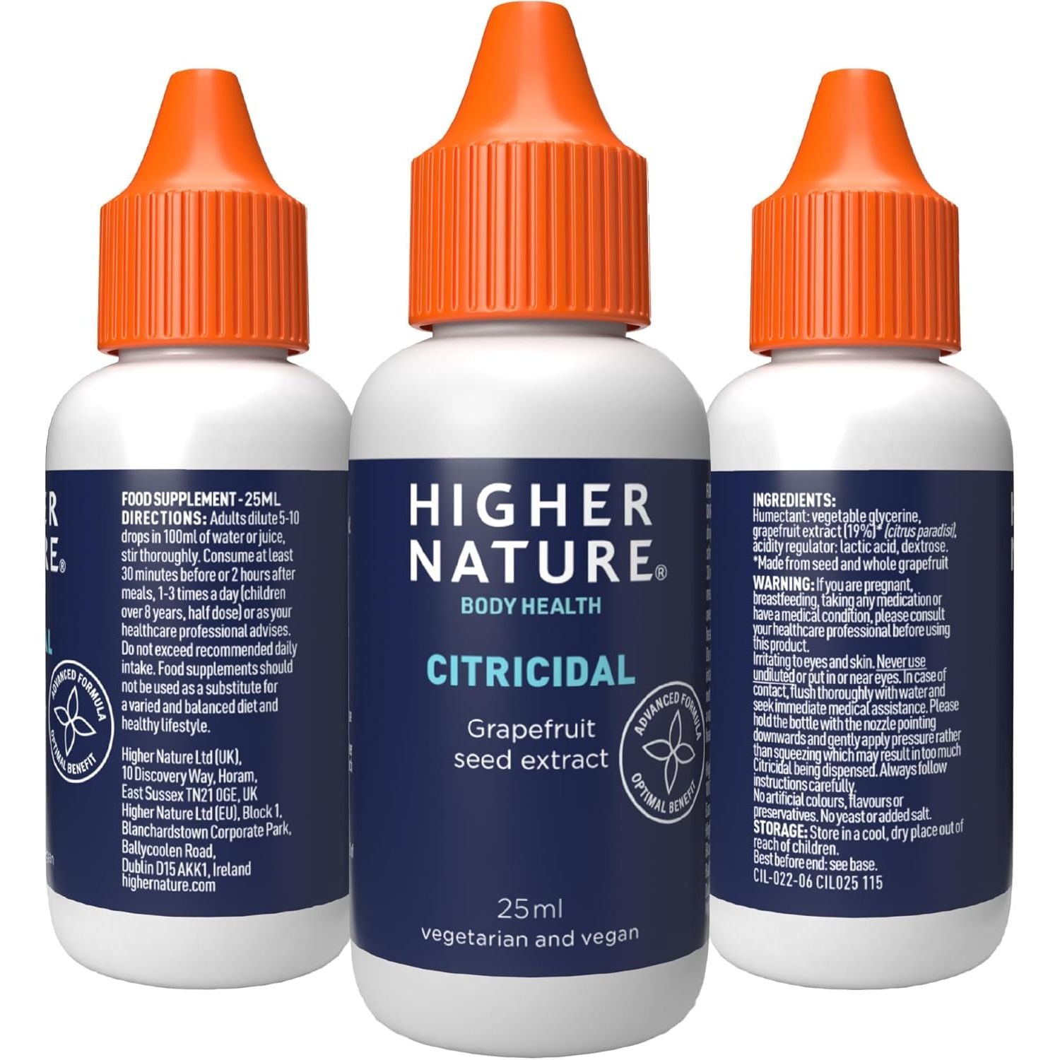 Higher Nature - Citricidal Grapefruit Seed Extract - Digestive Support - Made with Grapefruits - Gluten Free - Vegetarian & Vegan - 25Ml