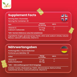 Ved Calcium Gummies; Chews Litchi Flavour, Calcium & Vitamin D Gummies, Vegetarian Vegan Health Supplement - 60 Chews 30 Days’ Supply