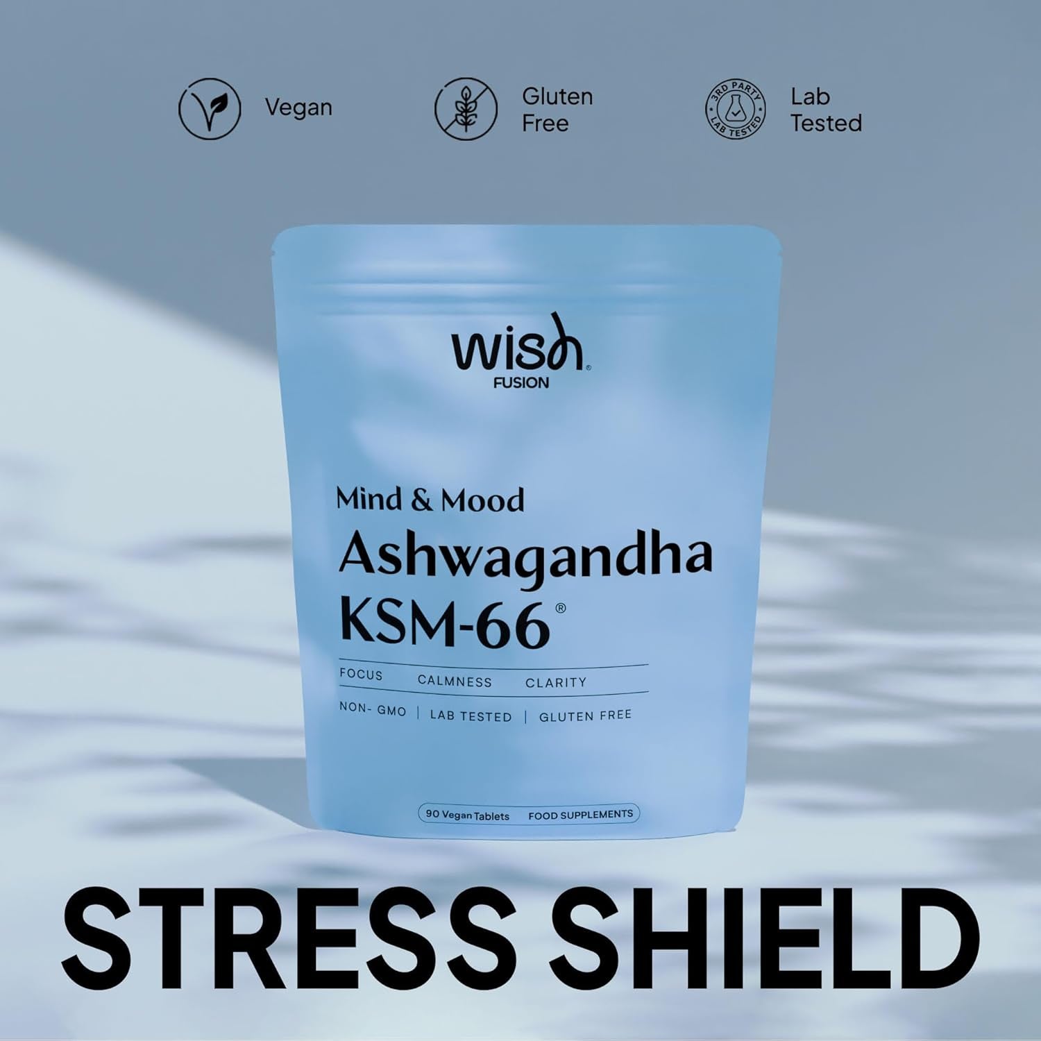 Wish Fusion Ashwagandha 3000Mg 90 Vegan Tablets - Ashwagandha High Strength for Stress Relief, Deeper Sleep, Calmness, Focus & Hormonal Balance Ashwaganda KSM 66 Complex - UK Made