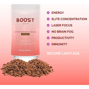 Boost Brew Chocolate Mushroom Coffee Alternative 240G 30 Servings | Lions Mane, Chaga, Ashwagandha, Cordyceps, Maca Root, Bacopa Monnieri, Chocolate Flavoured Mushroom & Adaptogen Vegan Powder Drink