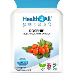 Health4All Rosehip 10000Mg per Capsule 120 Capsules (Not Tablets) Purest - No Additives. 1 a Day Vegan Joint Support Rosehip Supplement