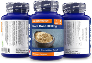 Zipvit Maca Root Capsules 5000Mg, Black Maca and Yellow Maca Combination High Strength Maca Root Powder Extract. 180 Vegan Capsules, 6 Months Supply. Vegetarian Society Approved.