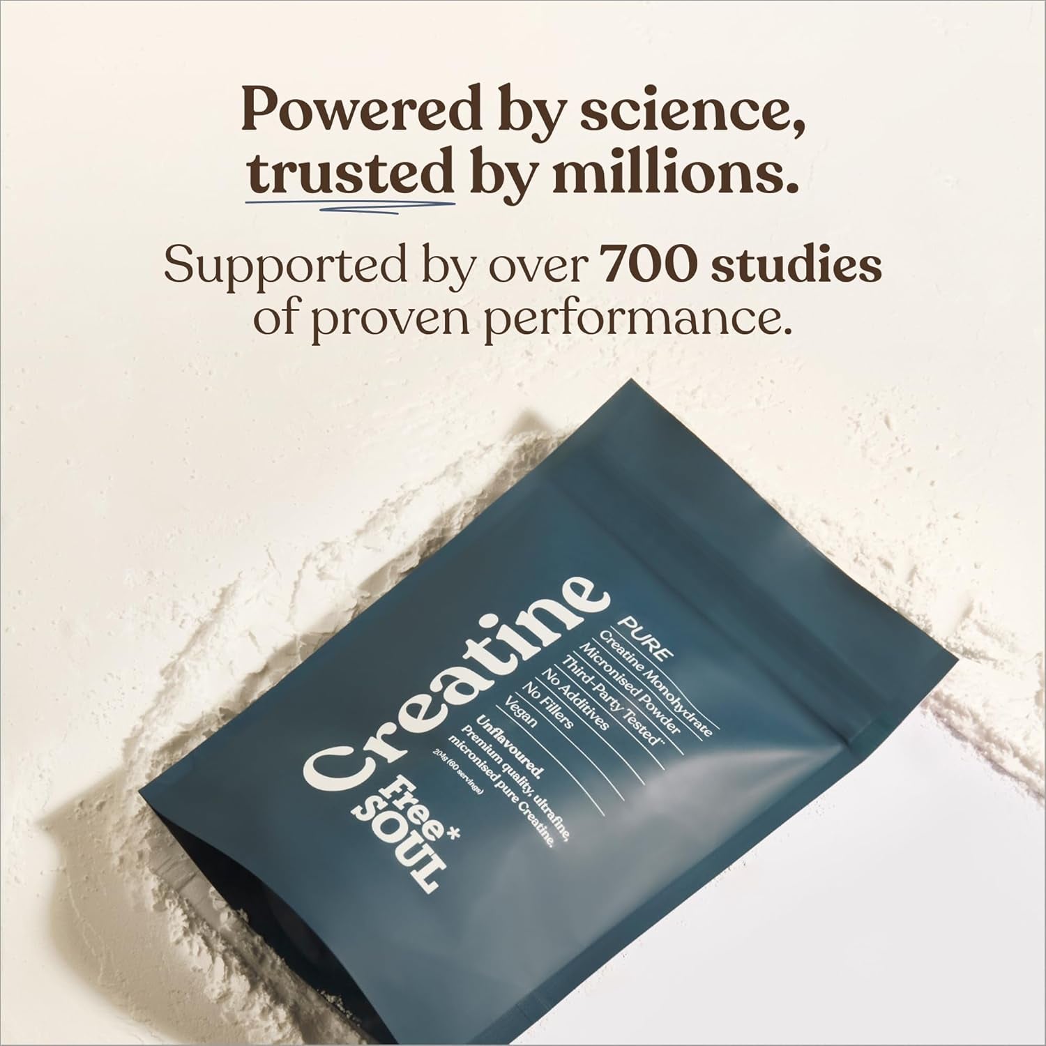 Creatine Monohydrate Powder | 100% Pure Micronised Creatine Monohydrate | Easily Dissolves | Unflavoured | Vegan | Lab-Tested | 60 Servings | Free Soul