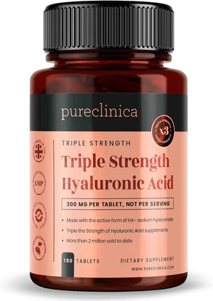 Triple Strength Hyaluronic Acid Supplement – 300Mg per Tablet | 180 Tablets | 6 Months Supply.