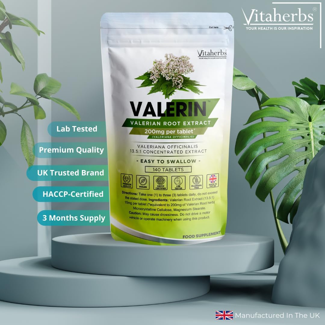 Valerin™ Valerian Root Tablets | Valerian Root Extract 200Mg | Easy to Swallow Micro Tablets | 140 Vegan Tablets | Vitaherbs - Made in the UK