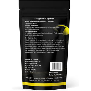Nuke Nutrition L Arginine Capsules 1500Mg - 60 Capsules - Nitric Oxide Supplement for Men & Women to Improve Muscle Strength, Endurance & Mass - Nutritional Pre Workout - Nitric Acid Pills for Energy