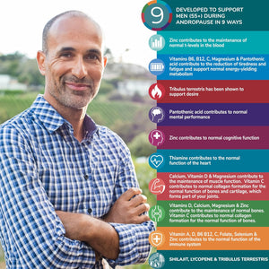 Health & Him Andropause 55+ Supplements for Men - with Shilajit & Tribulus Terrestris - Mens Multivitamin 60 Capsules. Vegan, Gluten-Free