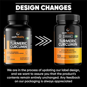 Organic Turmeric Curcumin 600Mg Serving with Organic Black Pepper | 120 Vegan Capsules | High Potency Antioxidant & Absorption | Certified Organic Supplement – UK Made Sash Vitality