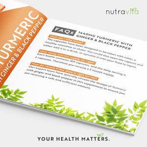 Organic Turmeric 1440Mg (High Strength) with Black Pepper & Ginger - 180 Vegan Turmeric Capsules (3 Month Supply) – Organic Termeric with Active Ingredient Curcumin - Made in the UK by Nutravita