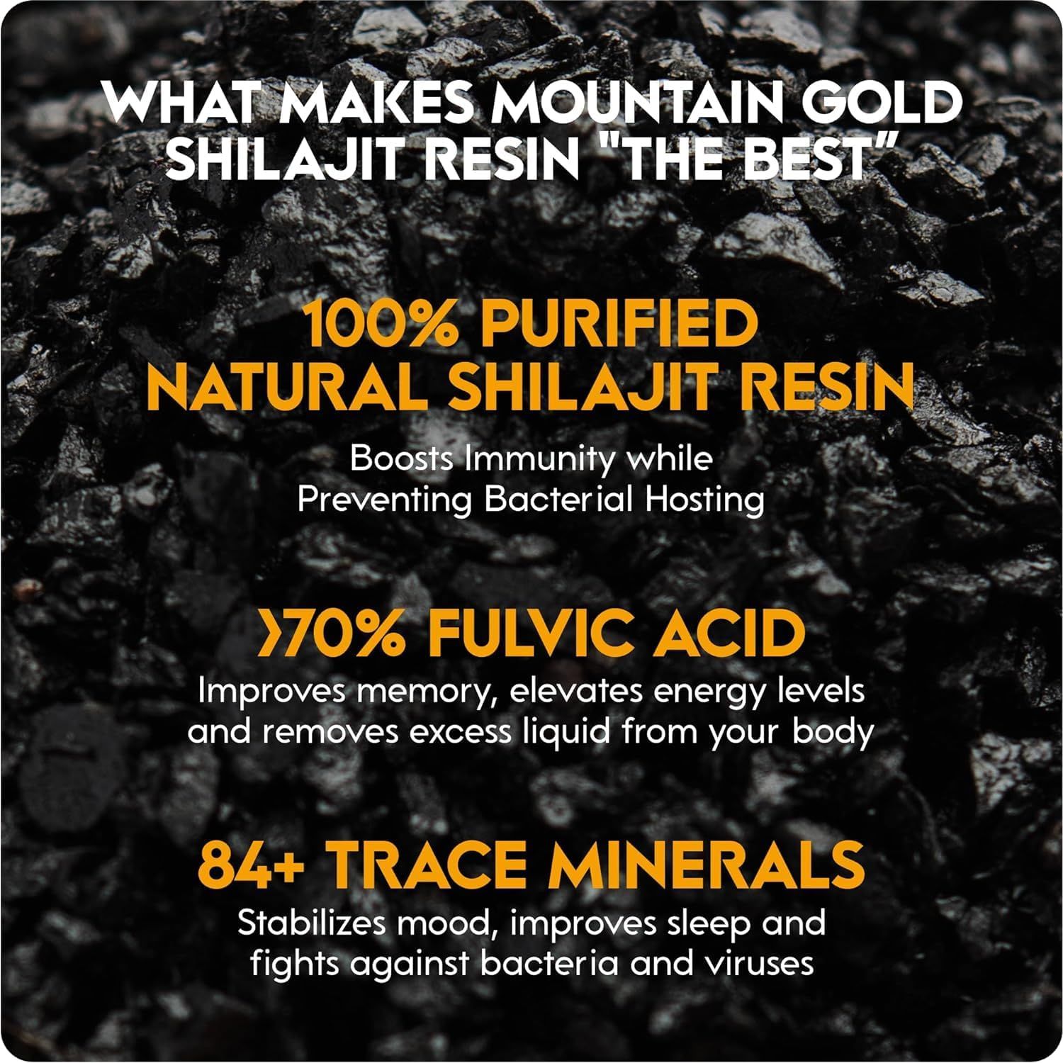 Shilajit Resin Mountain Gold Shilajit, Natural Himalayan Shilajit - 100% Pure Shilajit, Rich in Fulvic Acid 77%, 84+ Trace Minerals, Lab Tested, 600Mg Max Potency, Shilajit Pure, Vegan