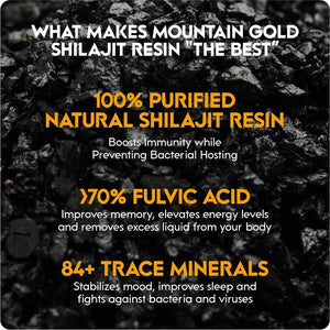 Shilajit Resin Mountain Gold Shilajit, Natural Himalayan Shilajit - 100% Pure Shilajit, Rich in Fulvic Acid 77%, 84+ Trace Minerals, Lab Tested, 600Mg Max Potency, Shilajit Pure, Vegan
