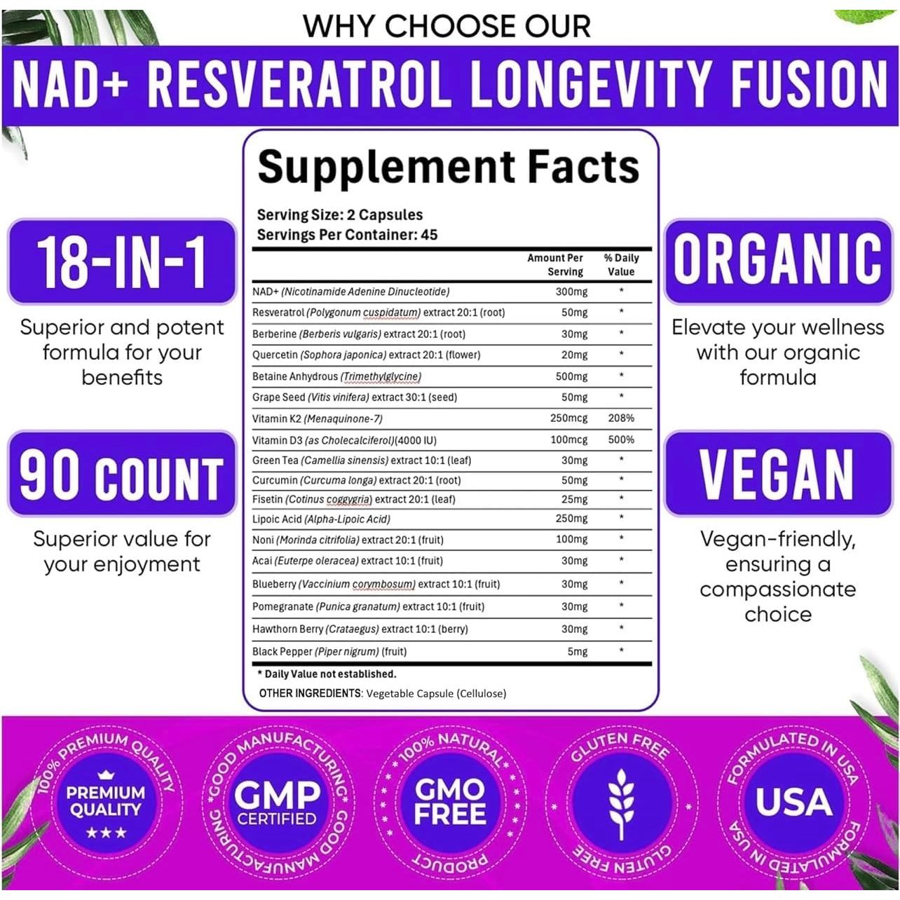 NAD+ 18-In-1 Mineral Fusion, Dietary Supplement (Lab Tested)