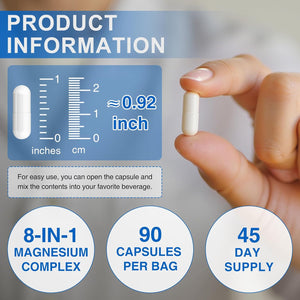 Magnesium Glycinate 3-In-1 Complex, 1000Mg per Serving as Bisglycinate, Citrate & Malate 90 Vegan Capsules, Promotes Bowel Health, Helps Alleviate Tiredness & Fatigue, Supports Muscles & Nerves
