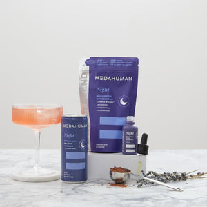MEDAHUMAN® Night | Reishi Mushroom Powder (30 Servings) | Adaptogen Superblend Mushroom Supplement with Ashwagandha Powder, Valerian Root and Magnesium for a More Relaxed Sleep | Chocolate Flavour