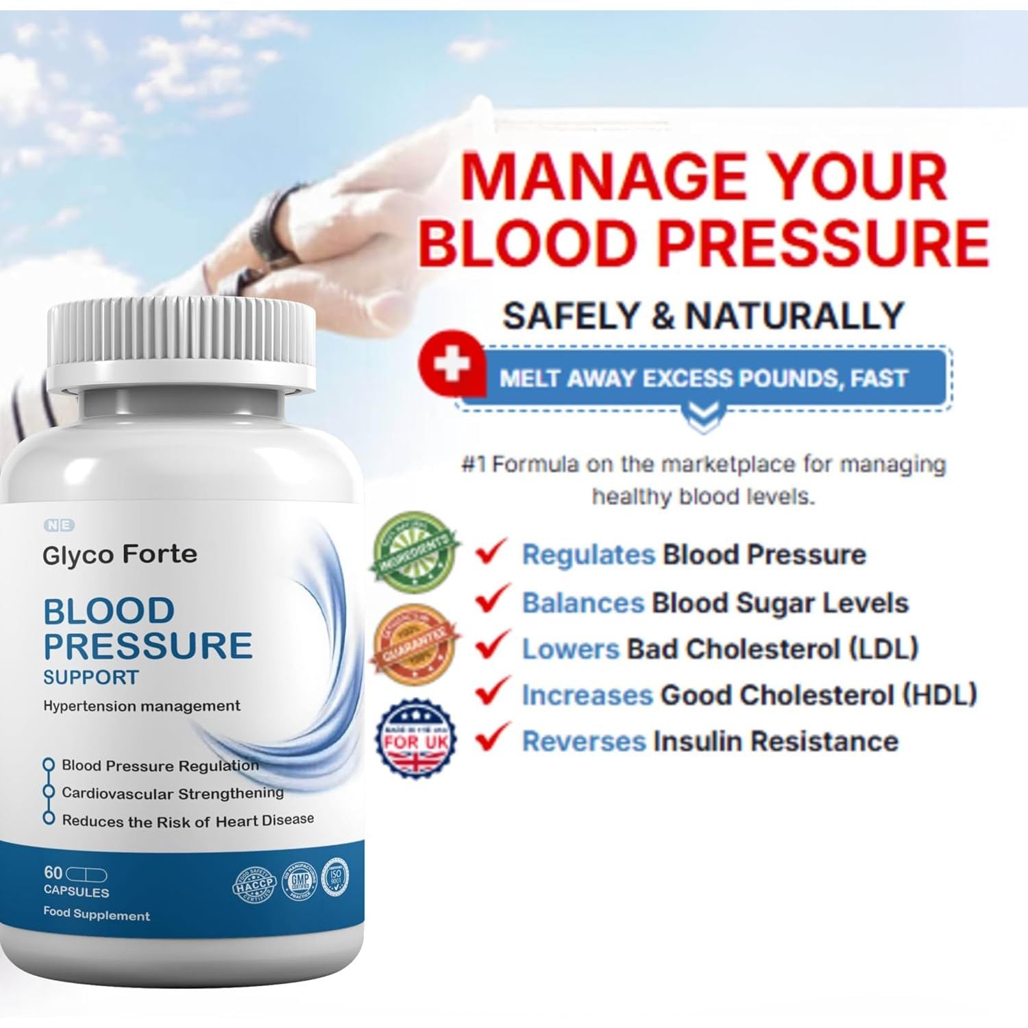 Glyco Forte Supports Blood Pressure, Blood Sugar Metabolism, Metabolic Health, Weight Management, 60 Capsules, 1 Capsule per Serving, 60 Servings