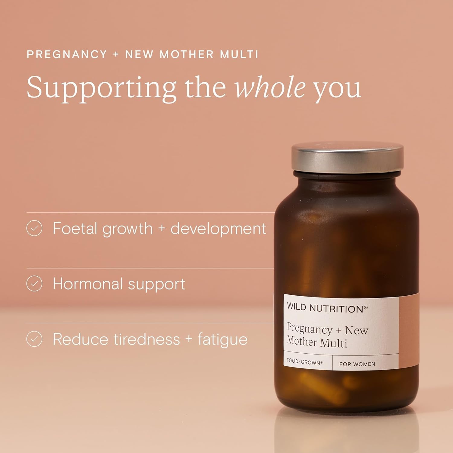 WILD NUTRITION ​​Food-Grown® Pregnancy + New Mother Multi | Pregnancy Vitamins for Women with 400Μg Folic Acid | Prenatal Vitamins for Women to Support Fatigue | Pregnancy Nausea Relief | 90 Capsules