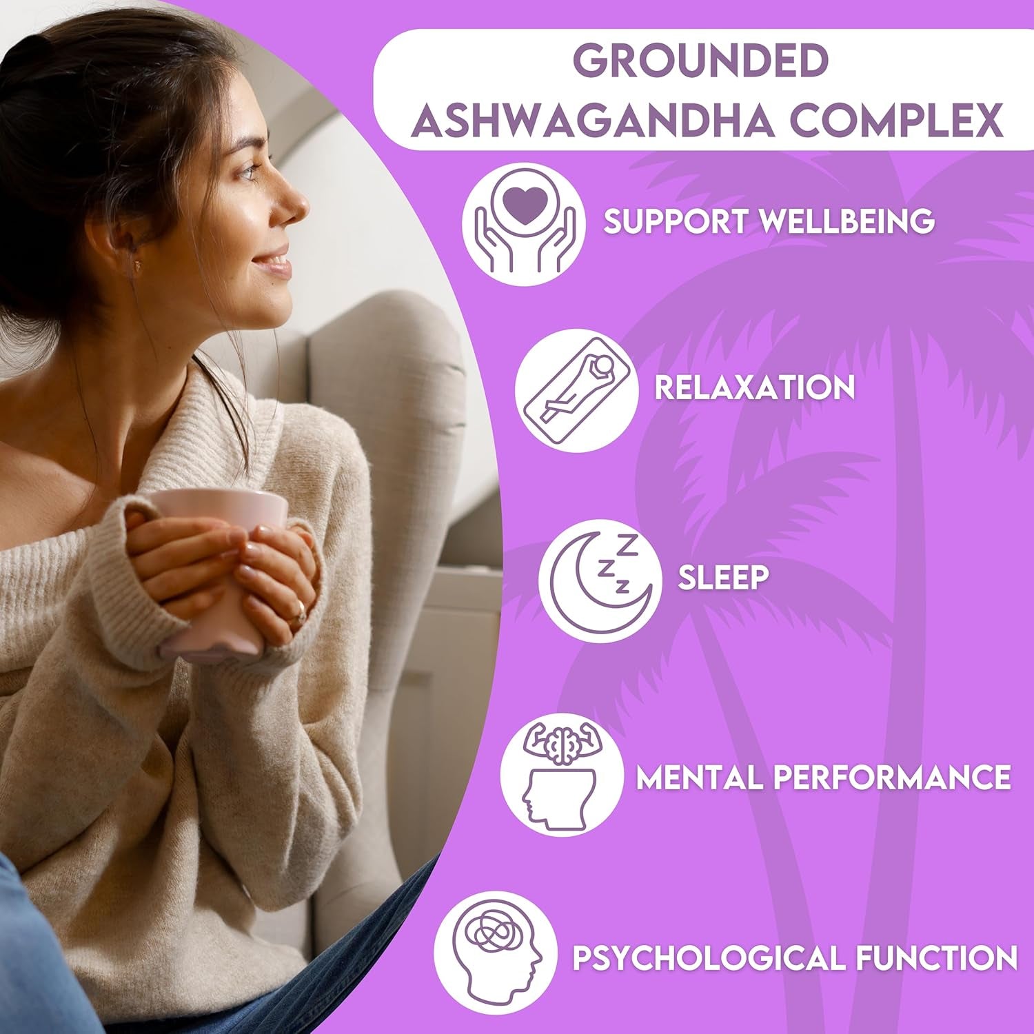 Grounded Ashwagandha KSM-66® High Strength 3,000Mg | 4-In-1 Formula | 120 Tablets / 2 Month Supply | L-Theanine, L-Tryptophan, Vitamin B6 & Black Pepper | Vegan-Friendly, UK Made