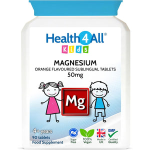 Health4All Kids Magnesium 90 Chewable Tablets for Anxiety, Sleep, Ticks. Tasty Orange Chewable Magnesium Supplement for Children 4+, Vegan, Sugar-Free | Made in UK | Alternative to Glycinate Gummies