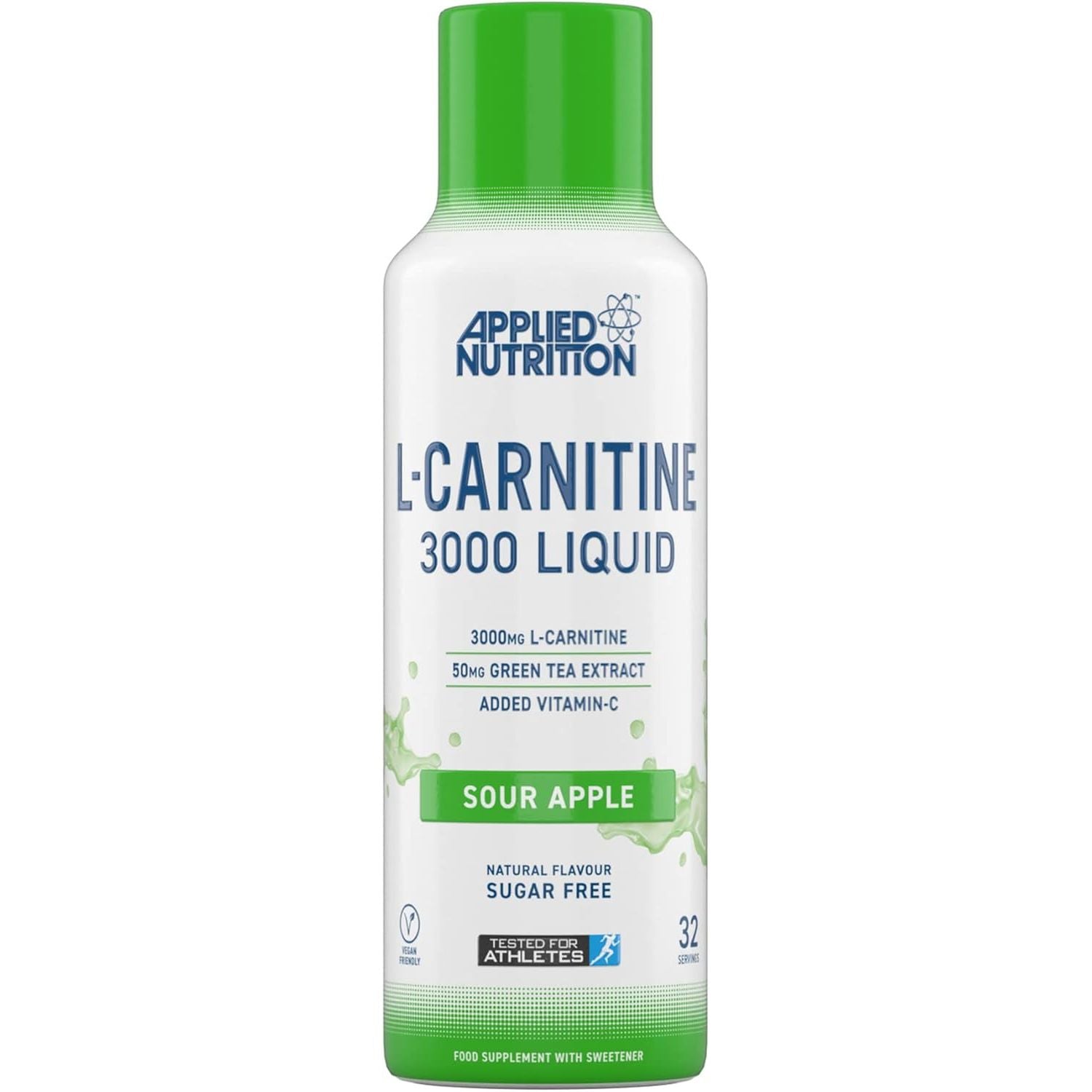 Applied Nutrition L Carnitine 3000 Liquid - L-Carnitine with Green Tea & Vitamin C, Boosts Energy & Weight Management, Vegan (480Ml - 32 Servings) (Sour Apple)