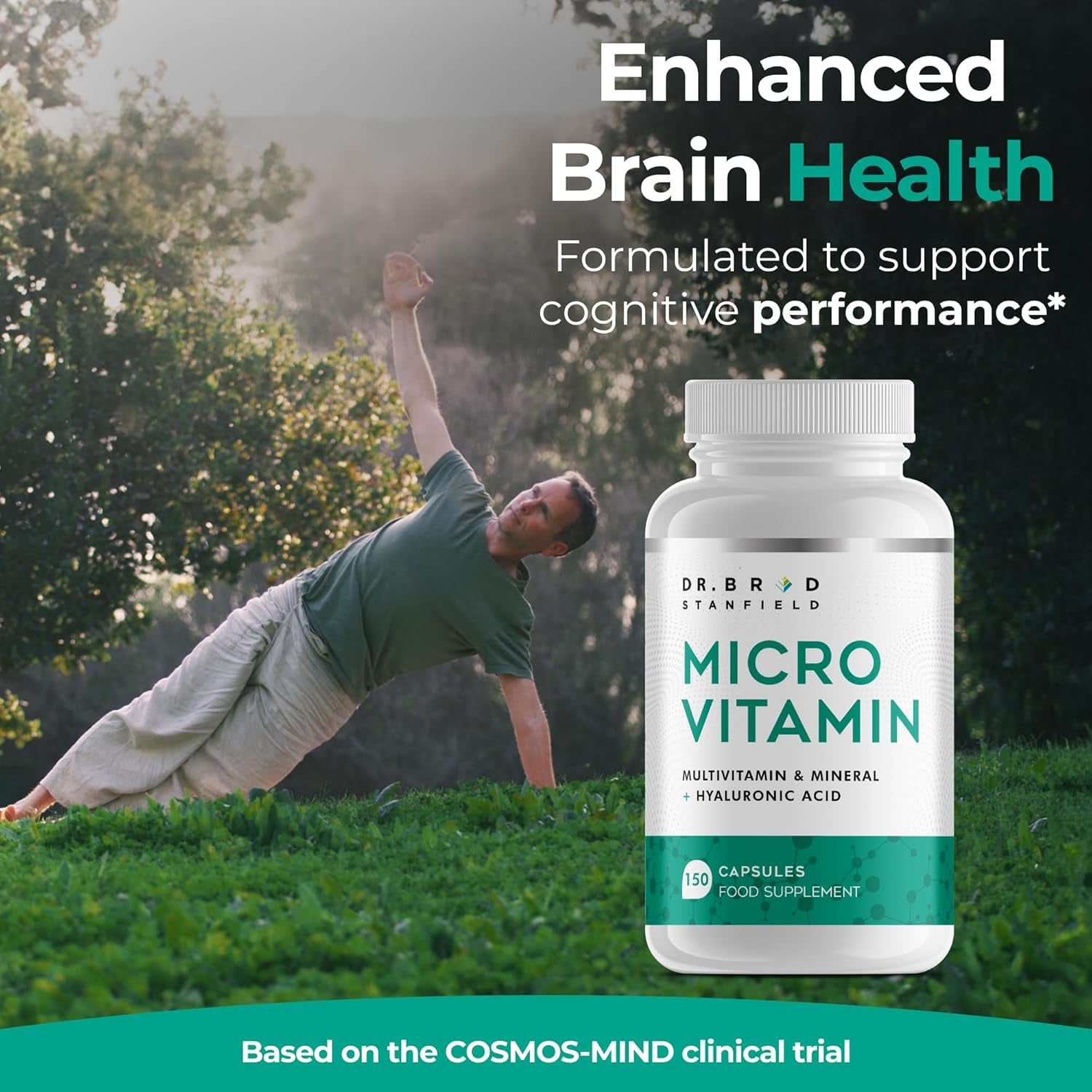 Dr Brad Daily Low Dose Multivitamin & Mineral for Men & Women to Support Cognitive Performance & Memory + Hyaluronic Acid for Skin Health + TMG for Exercise (150 Count)