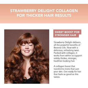 Reverse Life - Bovine Collagen Supplements - Nails, Skin, Hair Supplements for Women and Men - Hair Care Contains Biotin, Vitamin D3, Folic Acid, Hyaluronic Acid - Strawberry Delight Flavour - 500Ml