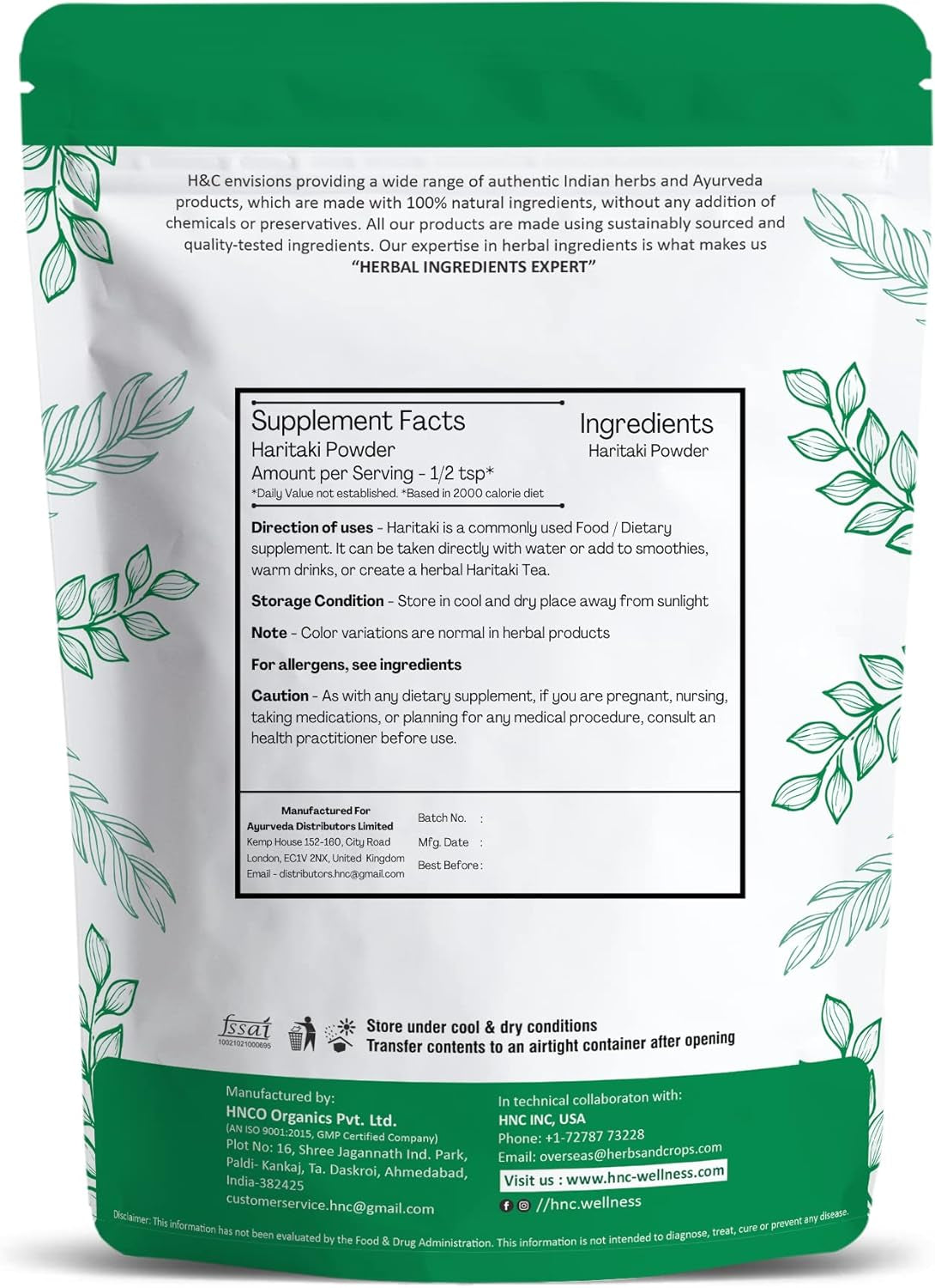 Natural Haritaki Powder (Terminalia Chebula) for Good Digestion 0.5 LB / 8 Oz (227 GMS)- Processed in FDA Registered Facility