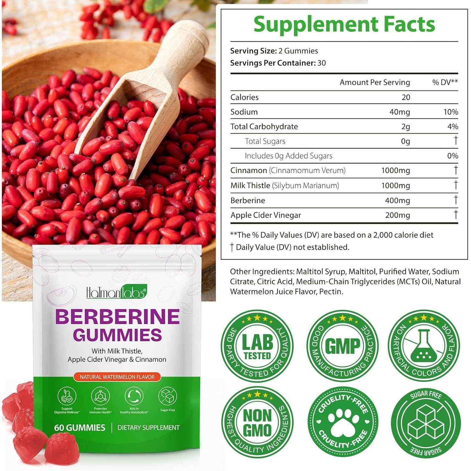 Berberine Gummies,Berberine Supplement,Berberine Complex Gummies for Metabolism, Energy, Gut Health, Fasting & Body Mass Control