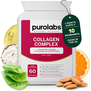 Purolabs Marine Collagen Complex - Collagen Supplement for Women & Men - with Hyaluronic Acid & Vitamin C - High Strength Type 1 Hydrolyzed Collagen Peptides - 60 Capsules - Skin, Hair & Nails