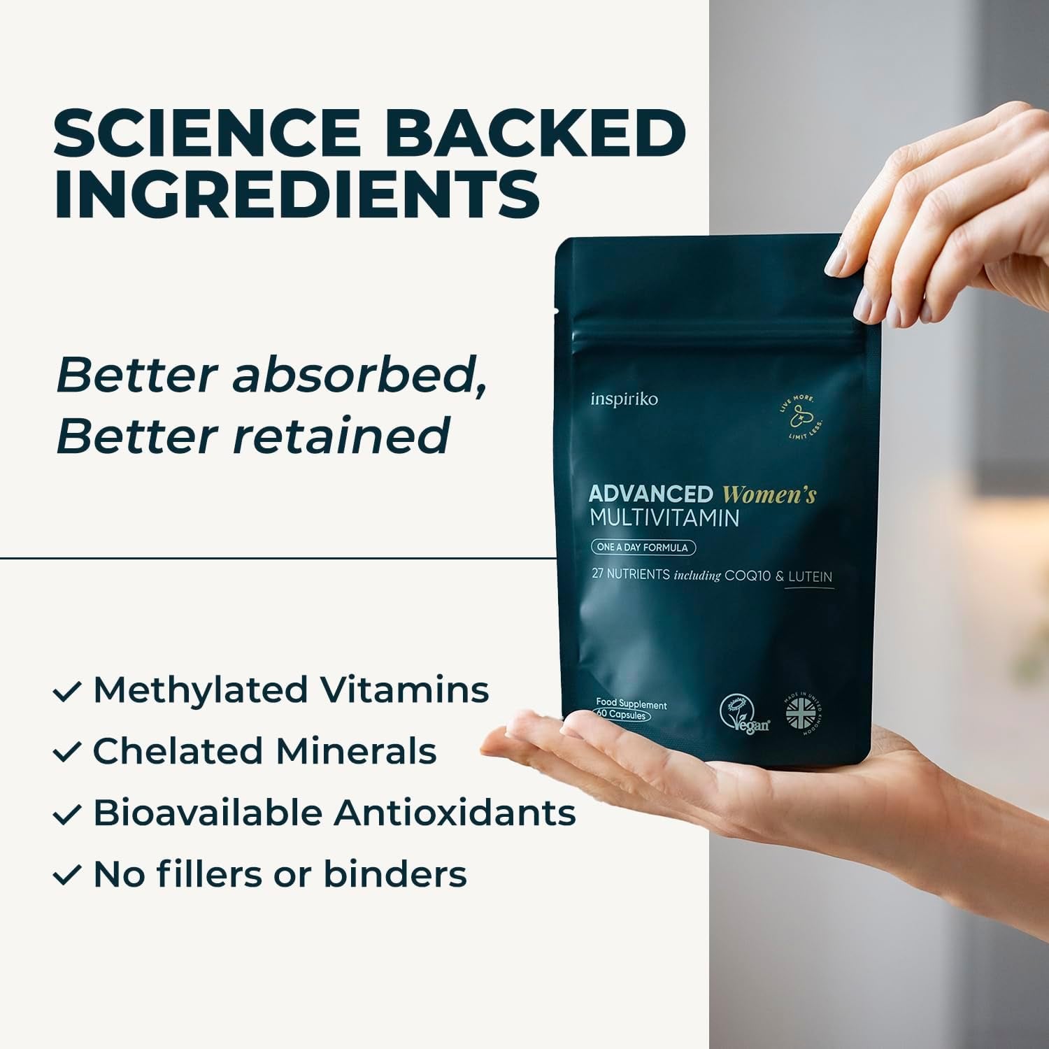 Inspiriko Women’S Multivitamins with 100Mg Coq10 & Lutein - (2 Month Supply) Award-Winning Multivitamin Tablets for Women - 27 Vitamins and Minerals, High Strength, Once Daily, Vegan