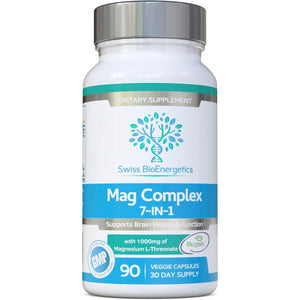 Magnesium L-Threonate Complex 7-In-1 with 1000Mg of Magtein plus Magnesium as Bisglycinate, Taurate, Citrate, Gluconate, Malate & Lactate - Supports Sleep - Vegan, UK Made and No Artificial Nasties