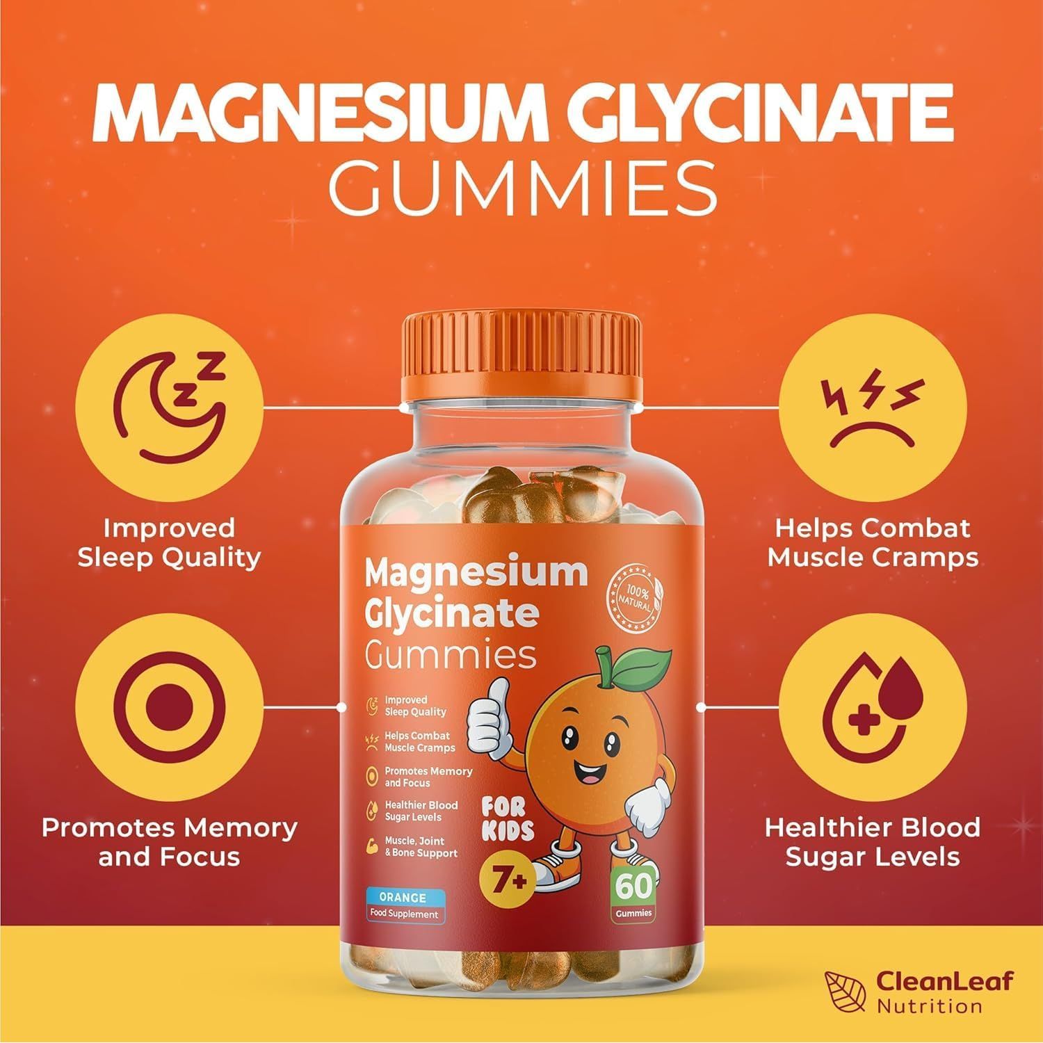 Magnesium Kids Gummies - Joint, Muscle, and Bone Support, Promotes Memory and Focus, Healthier Blood Sugar Levels - Magnesium Glycinate