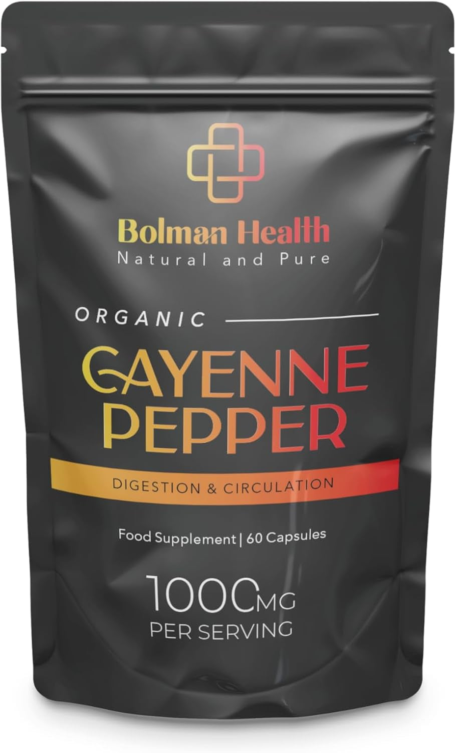 Cayenne Pepper | 30 Day Supply | Pure & Organic | 60 HPMC Vegan Friendly Capsules | Organic Cayenne Pepper | 500MG Capsules | Digestive, Circulatory, Inflammation, Digestion | Made in the UK