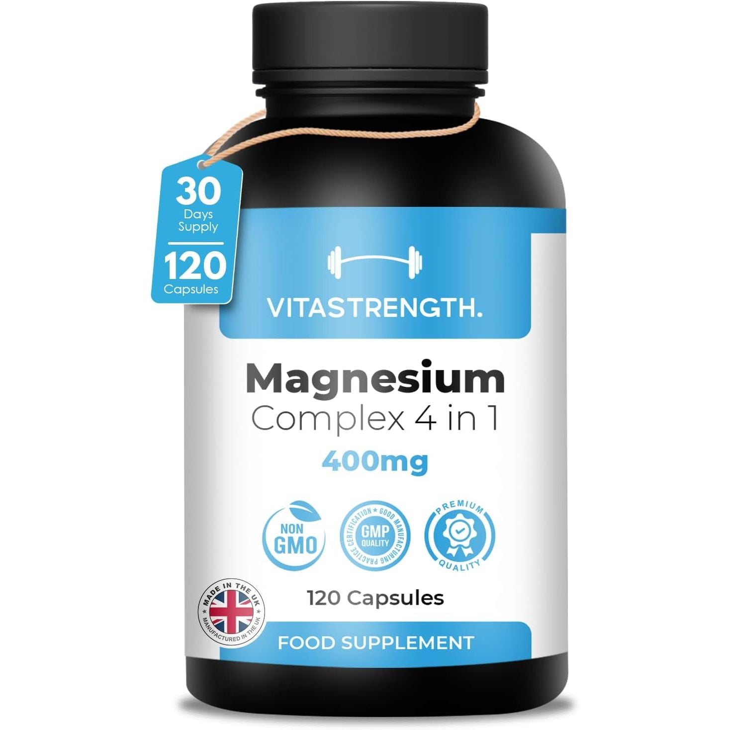Magnesium Supplement 4 in 1 – 120 Capsules, 400Mg Daily Dose-With Magnesium Bisglycinate,Citrate,Malate & Carbonate-Essential Mineral Complex for General Well-Being & Daily Support by VITASTRENGTH.