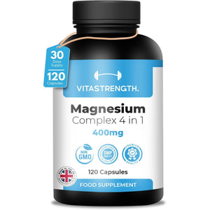 Magnesium Supplement 4 in 1 – 120 Capsules, 400Mg Daily Dose-With Magnesium Bisglycinate,Citrate,Malate & Carbonate-Essential Mineral Complex for General Well-Being & Daily Support by VITASTRENGTH.