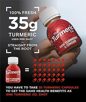 The Turmeric Co Ginger Shots - 28X60Ml Fresh & Raw Pressed Ingredients Turmeric and Ginger Immune System Booster Shots, Natural Energy Drink, No Added Sugars, Created by a Premier League Footballer