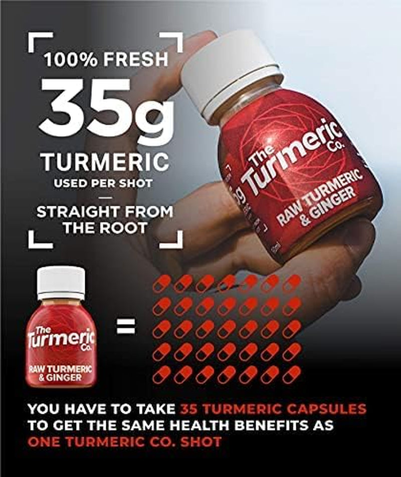 The Turmeric Co Ginger Shots - 28X60Ml Fresh & Raw Pressed Ingredients Turmeric and Ginger Immune System Booster Shots, Natural Energy Drink, No Added Sugars, Created by a Premier League Footballer