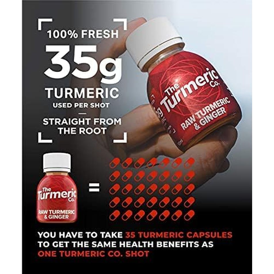 The Turmeric Co Ginger Shots - 28X60Ml Fresh & Raw Pressed Ingredients Turmeric and Ginger Immune System Booster Shots, Natural Energy Drink, No Added Sugars, Created by a Premier League Footballer