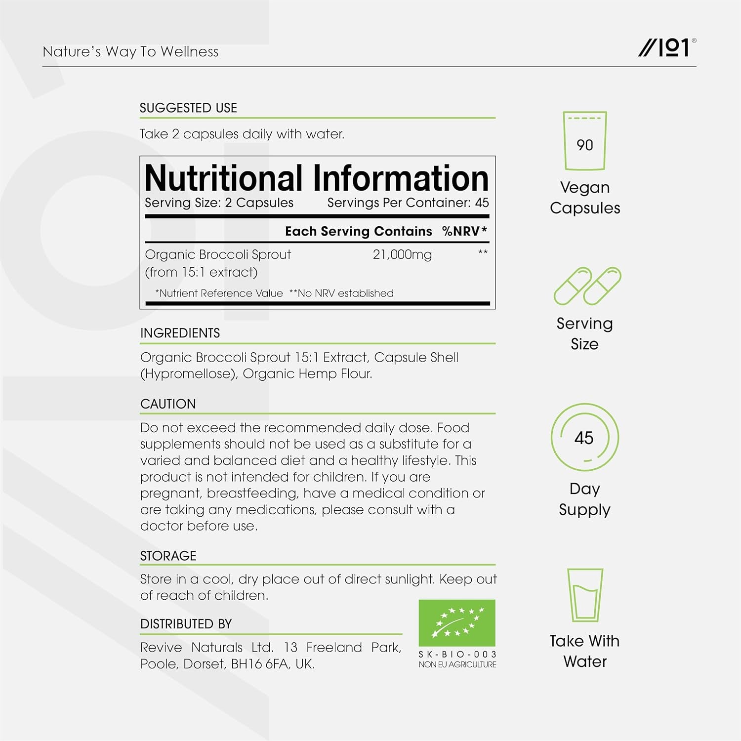 Organic Broccoli Sprout Extract 21,000Mg - 90 Vegan Capsules - High Strength 15:1 Brassica Oleracea Supplement Extract - Resealable and Recyclable Pouch - by Alpha01