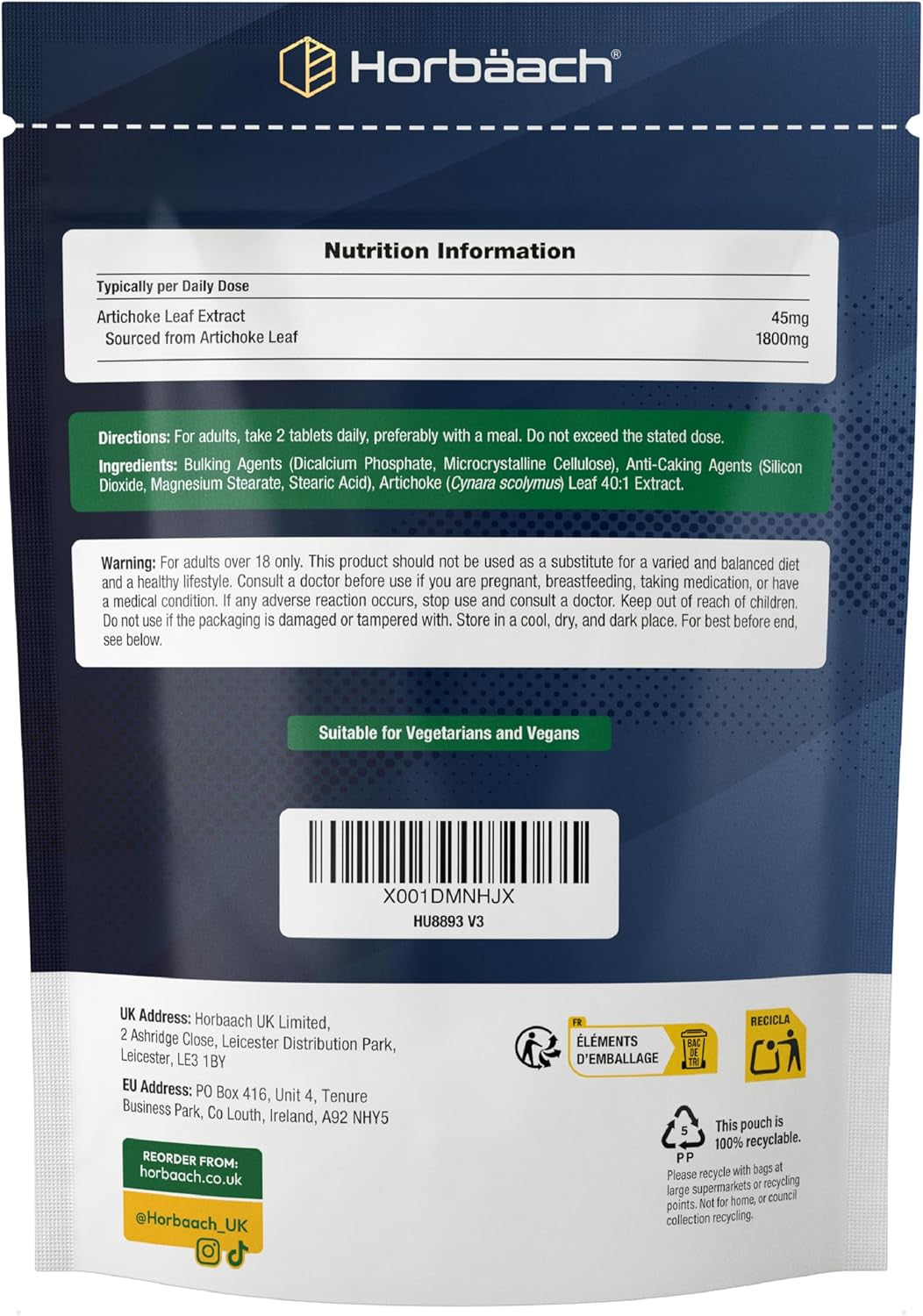 Artichoke Extract 1800Mg | High Strength Artichoke Supplement | 180 Vegan Tablets | Artichoke Leaves | by Horbaach