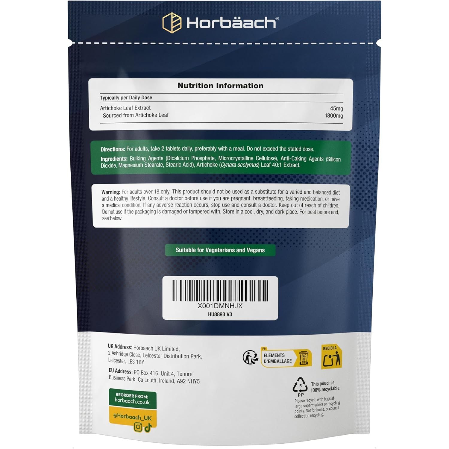 Artichoke Extract 1800Mg | High Strength Artichoke Supplement | 180 Vegan Tablets | Artichoke Leaves | by Horbaach