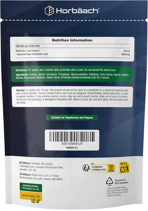 Artichoke Extract 1800Mg | High Strength Artichoke Supplement | 180 Vegan Tablets | Artichoke Leaves | by Horbaach