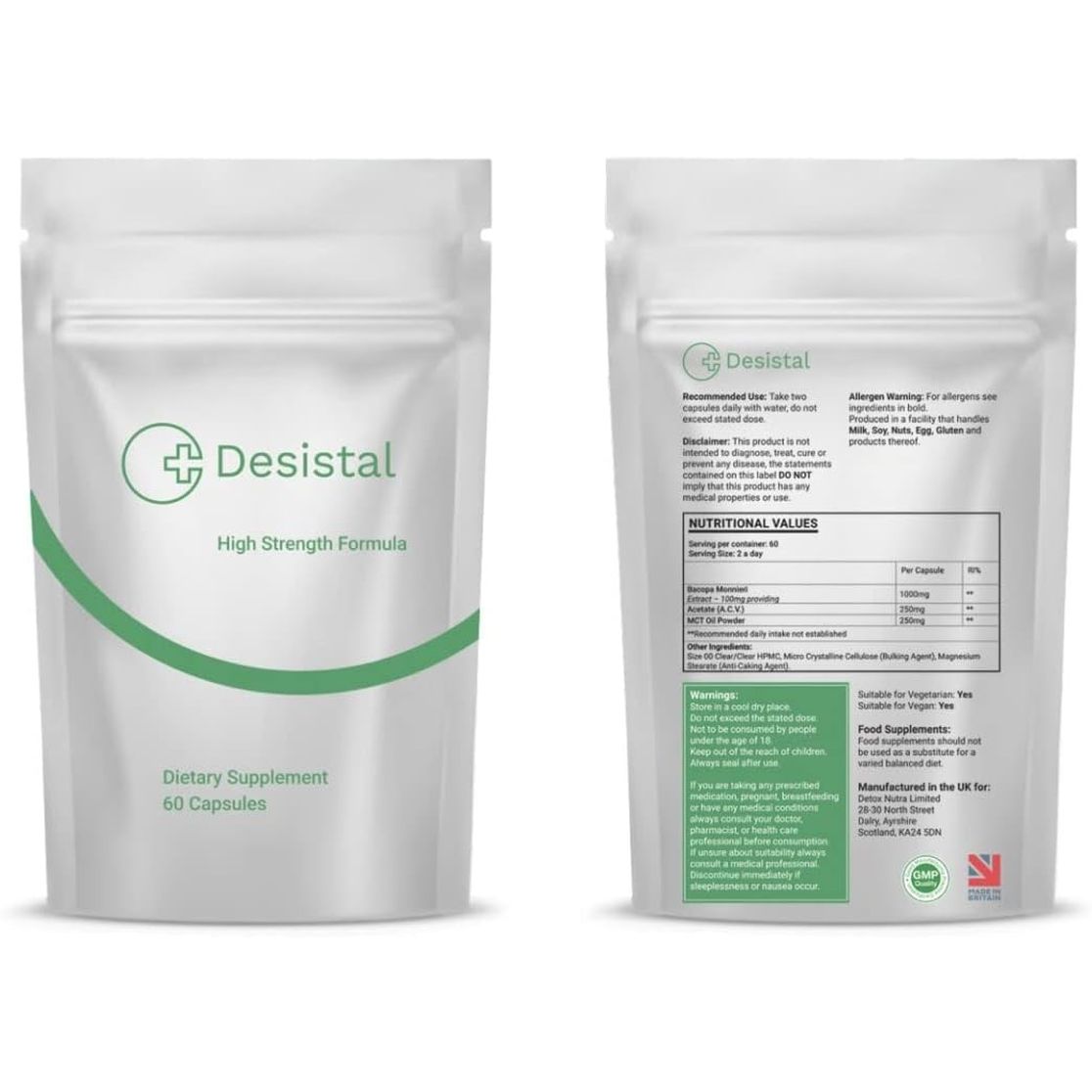 Desistal - Supplement to Cut down or Stop Drinking Alcohol - 1 Month Supply Pouch 60 Capsules