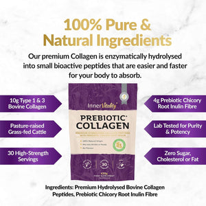 Prebiotic Collagen Powder - 420G Hydrolysed Bovine Collagen Peptides with Prebiotics for Gut Health & Skin, Collagen Powder for Woman & Men by Inner Vitality