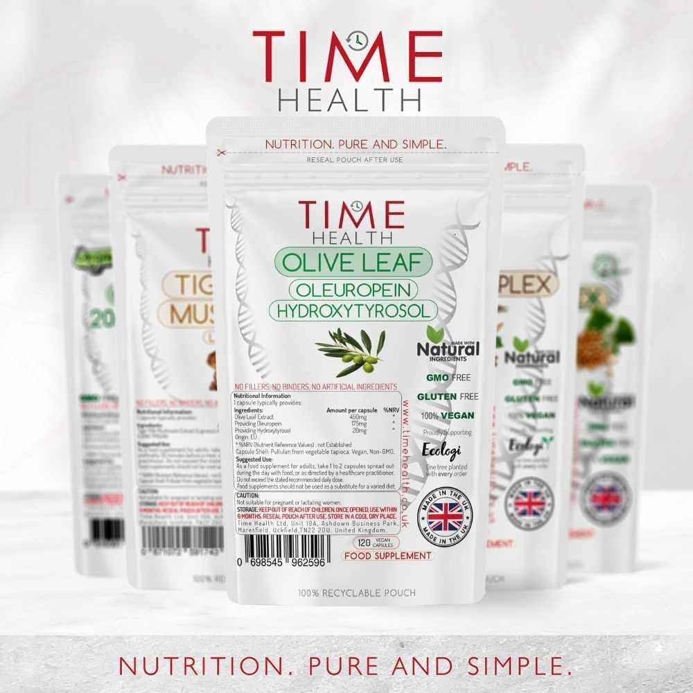 Olive Leaf Extract - Maximum Strength - High in Oleuropein - Spanish Source - UK Made - Zero Additives - Pullulan (120 Capsule Pouch)