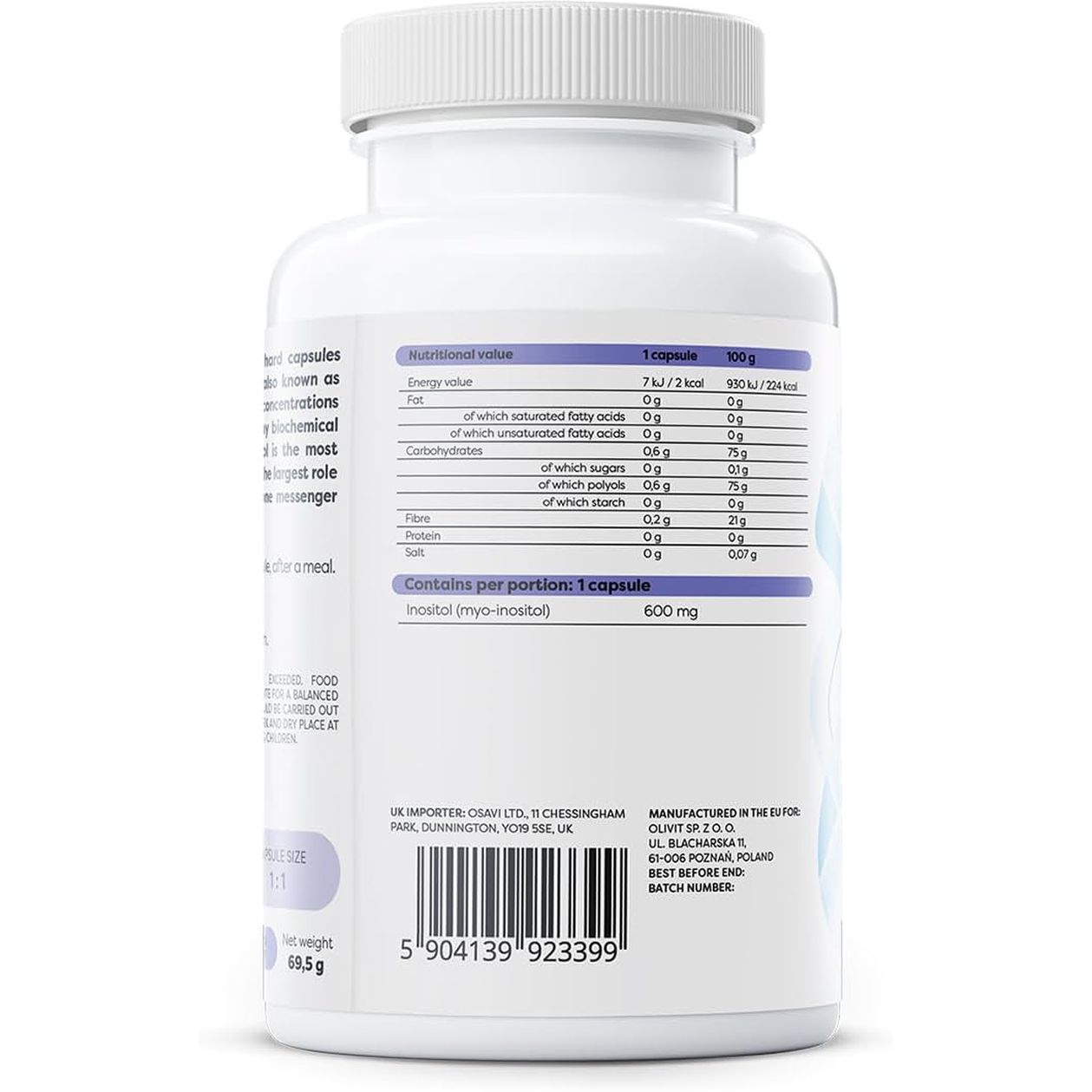 Osavi Inositol 600 Mg – 100 Vegan Capsules | Supports Biochemical Processes in the Body, Involved in Hormone Regulation | Myo–Inositol for Brain Health and Wellbeing
