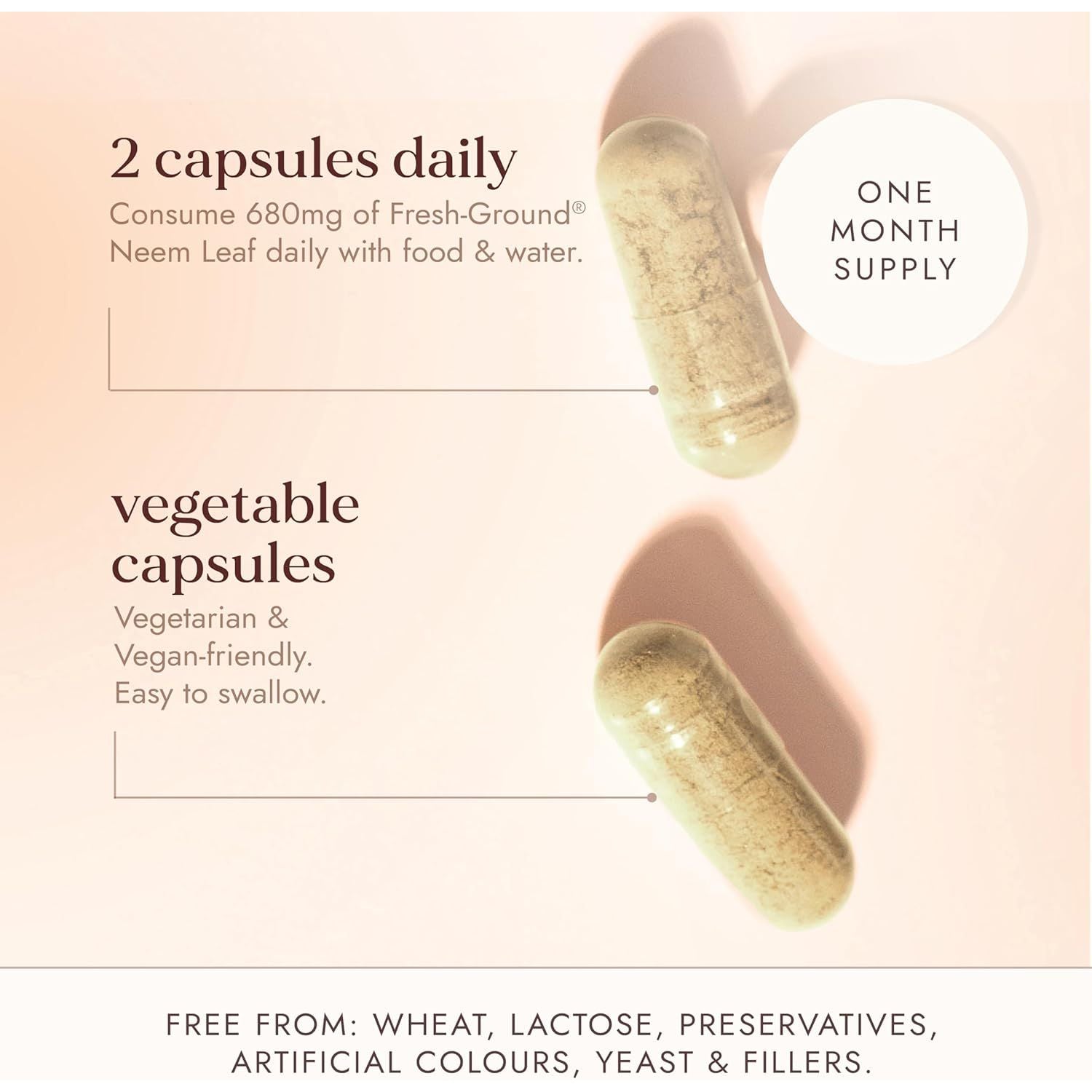 Fushi Organic Neem Leaf Capsules, 60 Caps | Fresh-Ground Whole Food | Detoxifying Properties | Cleansing Herb, Purify Both inside & outside Body | Ethical & Vegan | Made in the UK