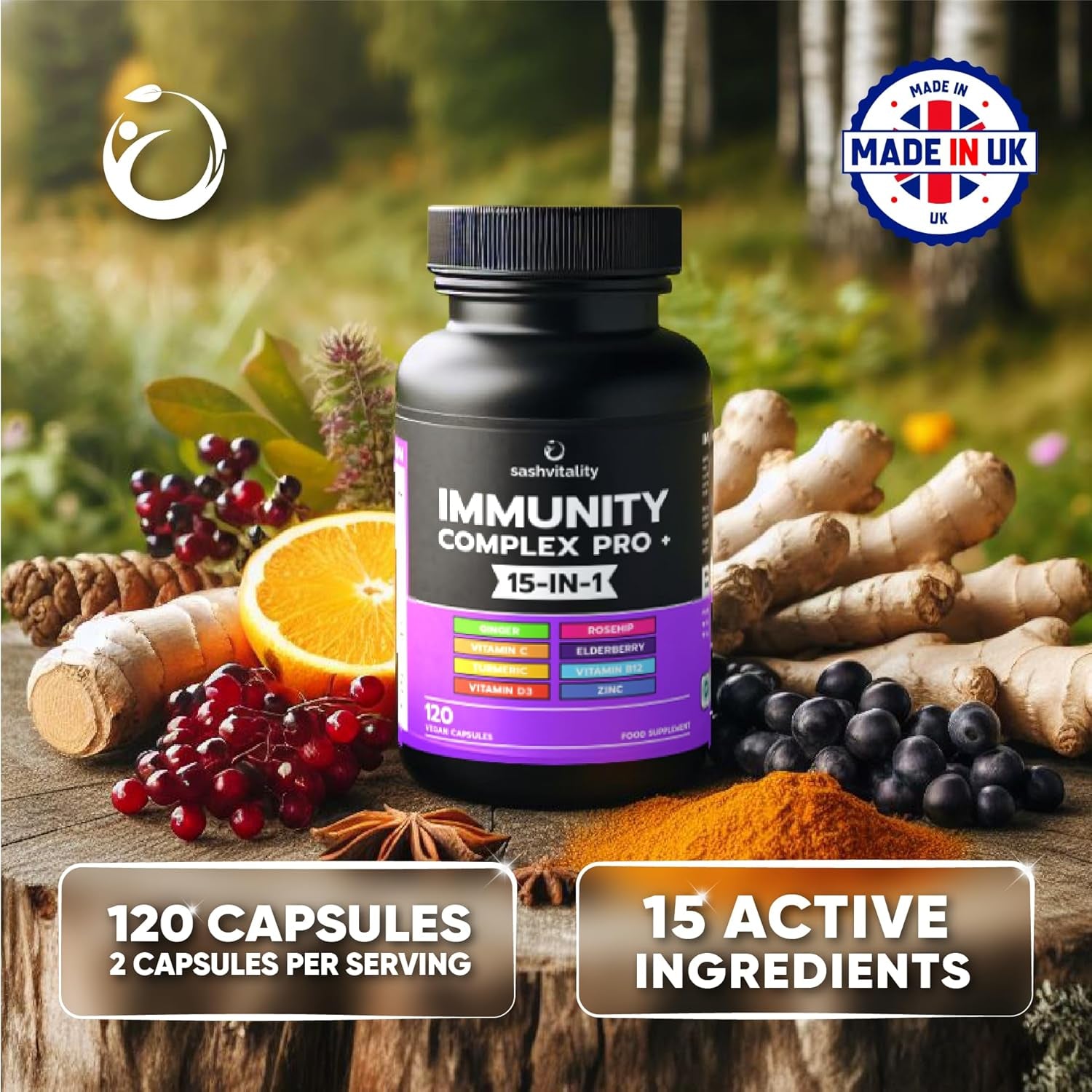 Immune Booster – Immune System Support Supplement with Vitamin D3-120 Capsules - Zinc, Elderberry, Iron, B12, C, Turmeric, Selenium, Garlic, Probiotics & More – Vegan Multivitamin Complex
